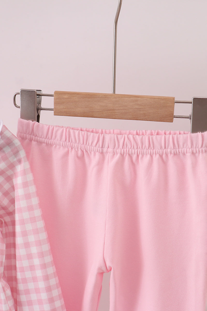 Pink turkey embroidery gingham pants set