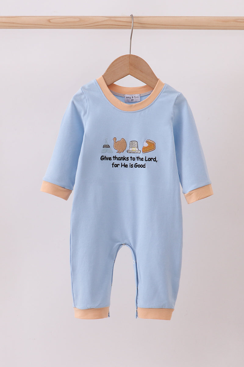 Blue turkey embroidery romper