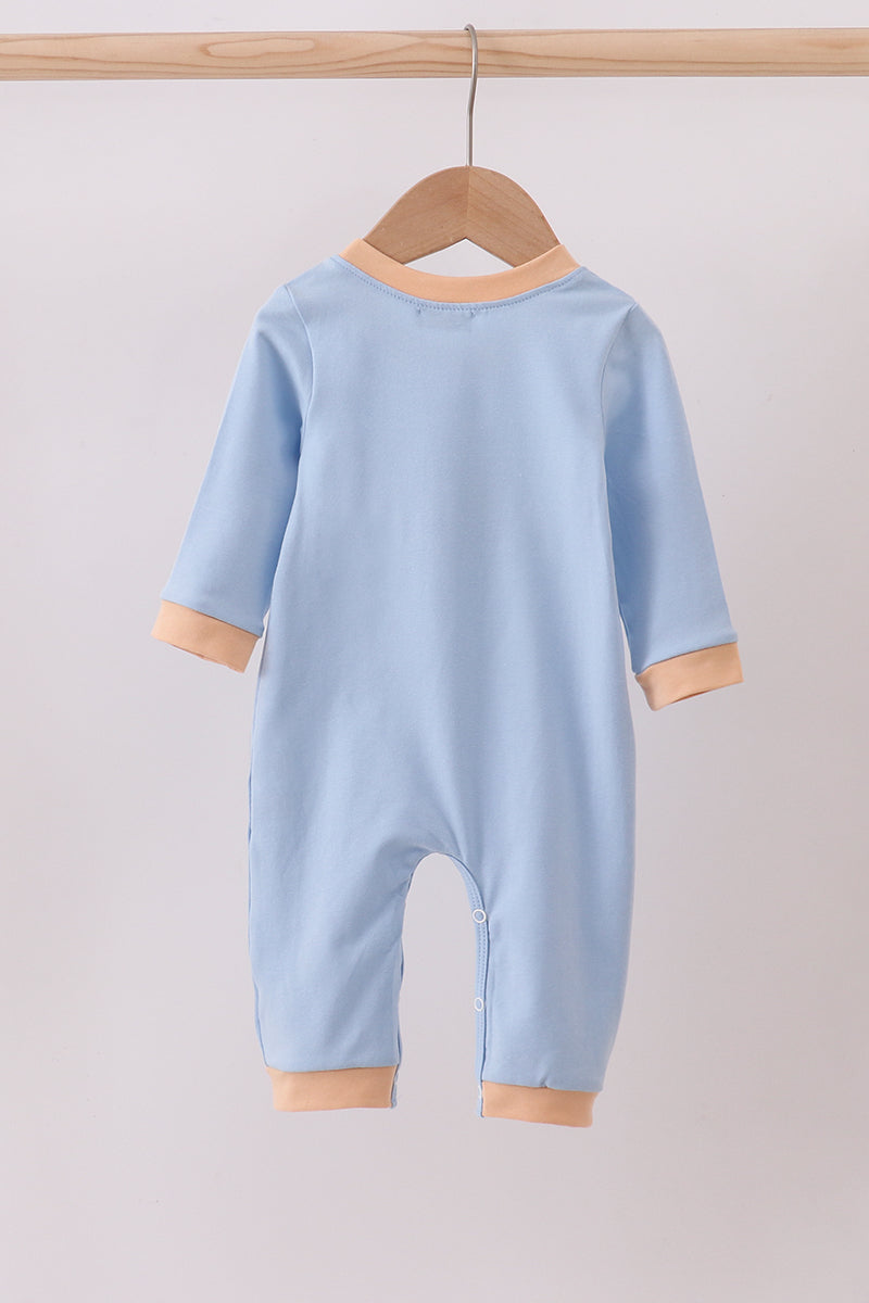 Blue turkey embroidery romper