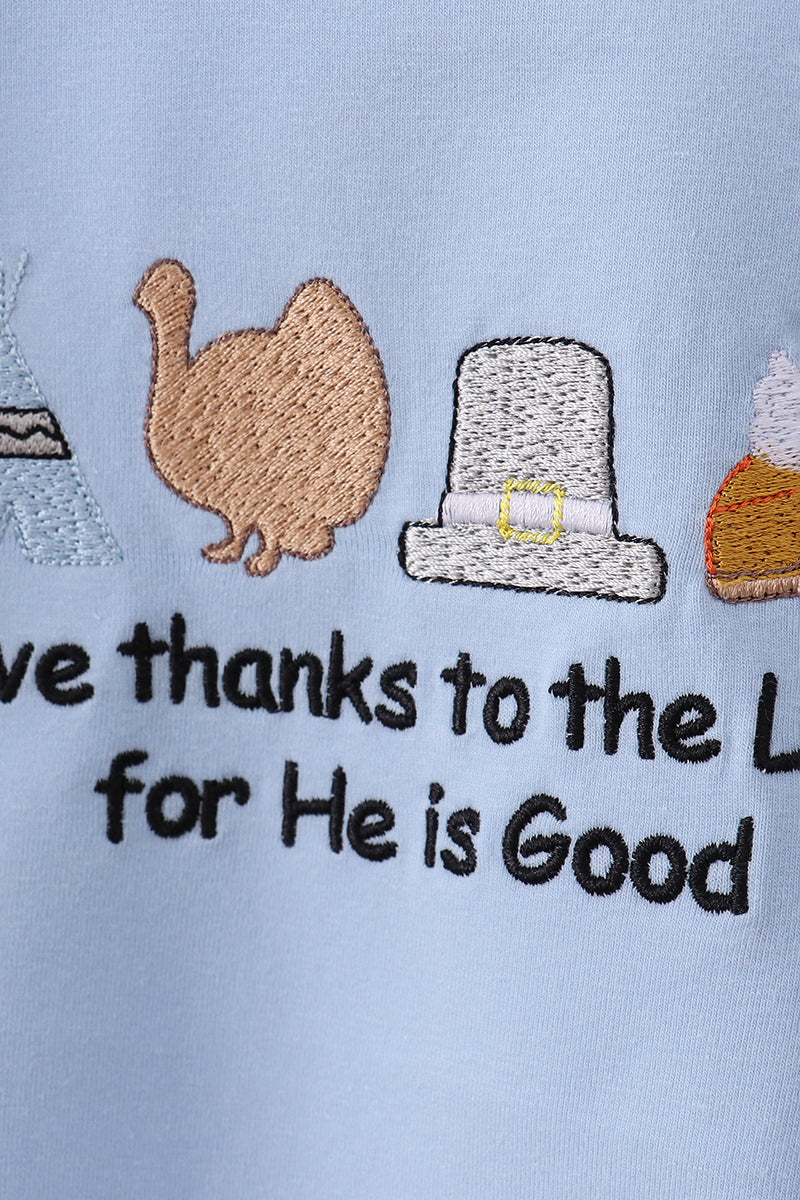 Blue turkey embroidery top