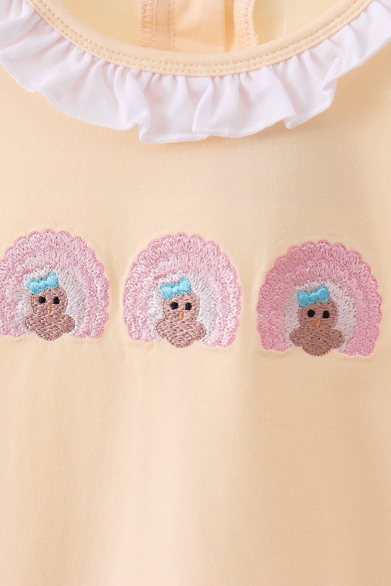 Beige turkey embroidery ruffle dress