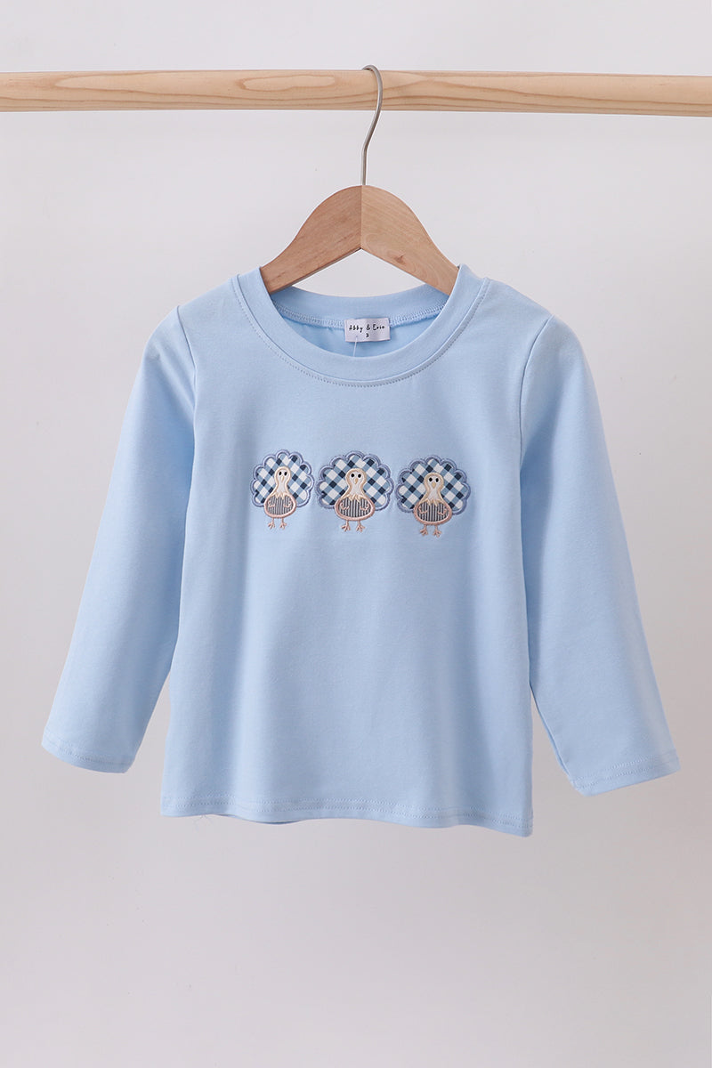 Blue turkey embroidery top