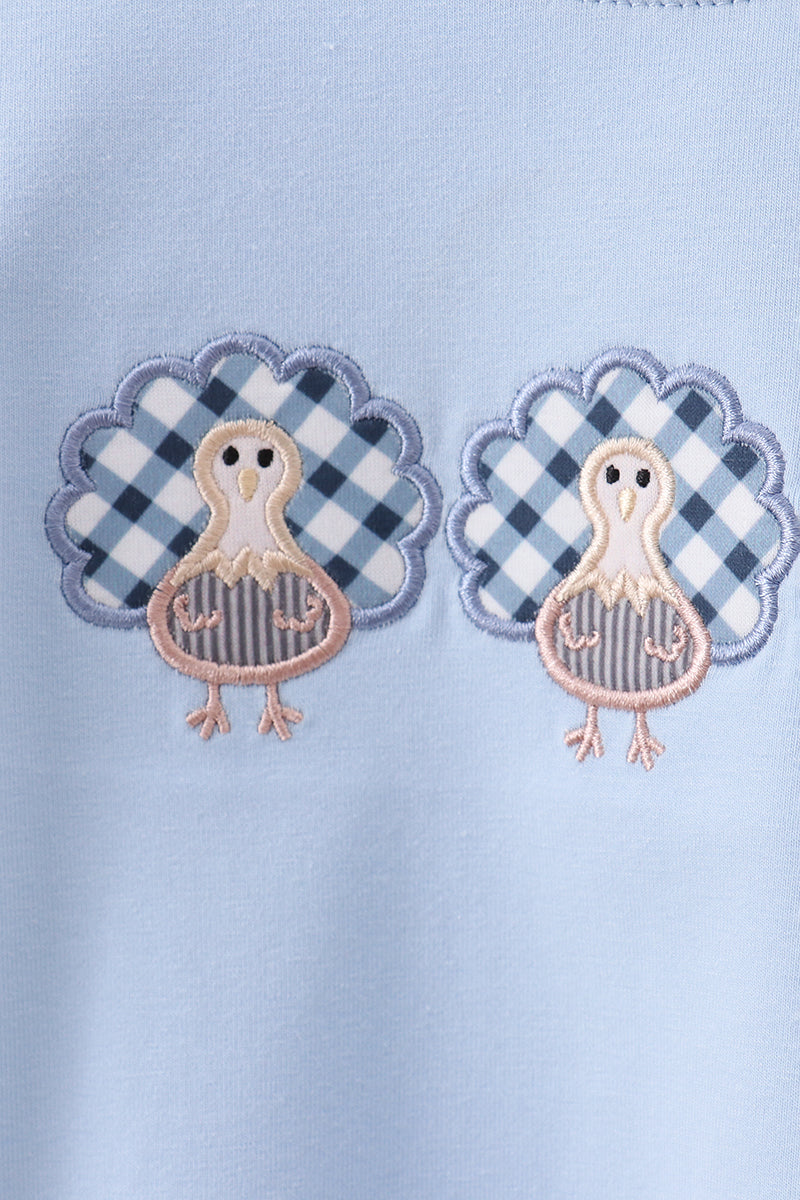 Blue turkey embroidery top