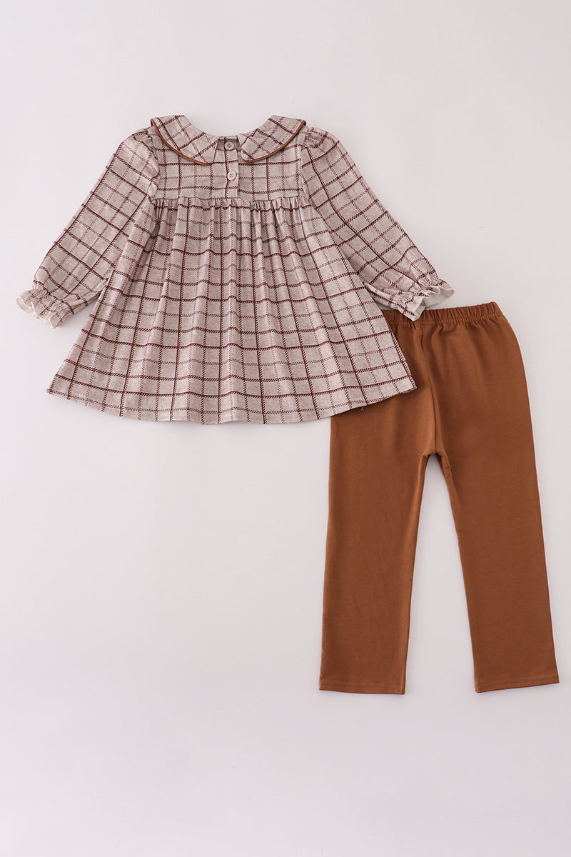 Brown plaid pants set