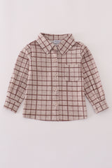 Brown plaid button down shirt