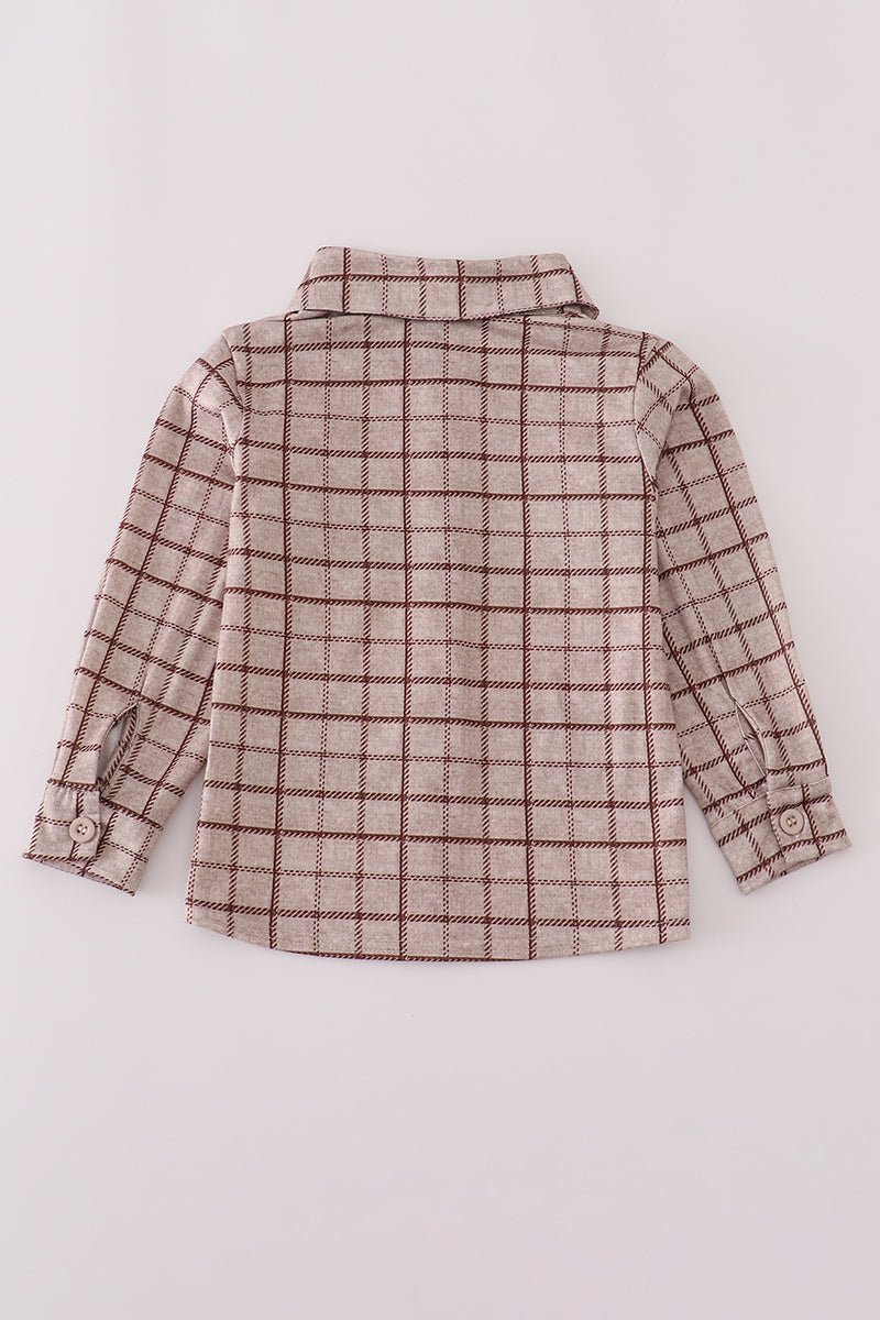 Brown plaid button down shirt