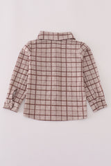 Brown plaid button down shirt