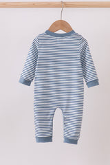 Blue stripe blessed embroidery romper