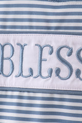 Blue stripe blessed embroidery top
