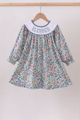 Blue floral blessed embroidery dress