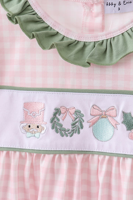 Pink nutcracker embroidery gingham  set