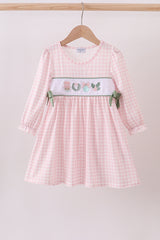 Pink nutcracker embroidery gingham dress