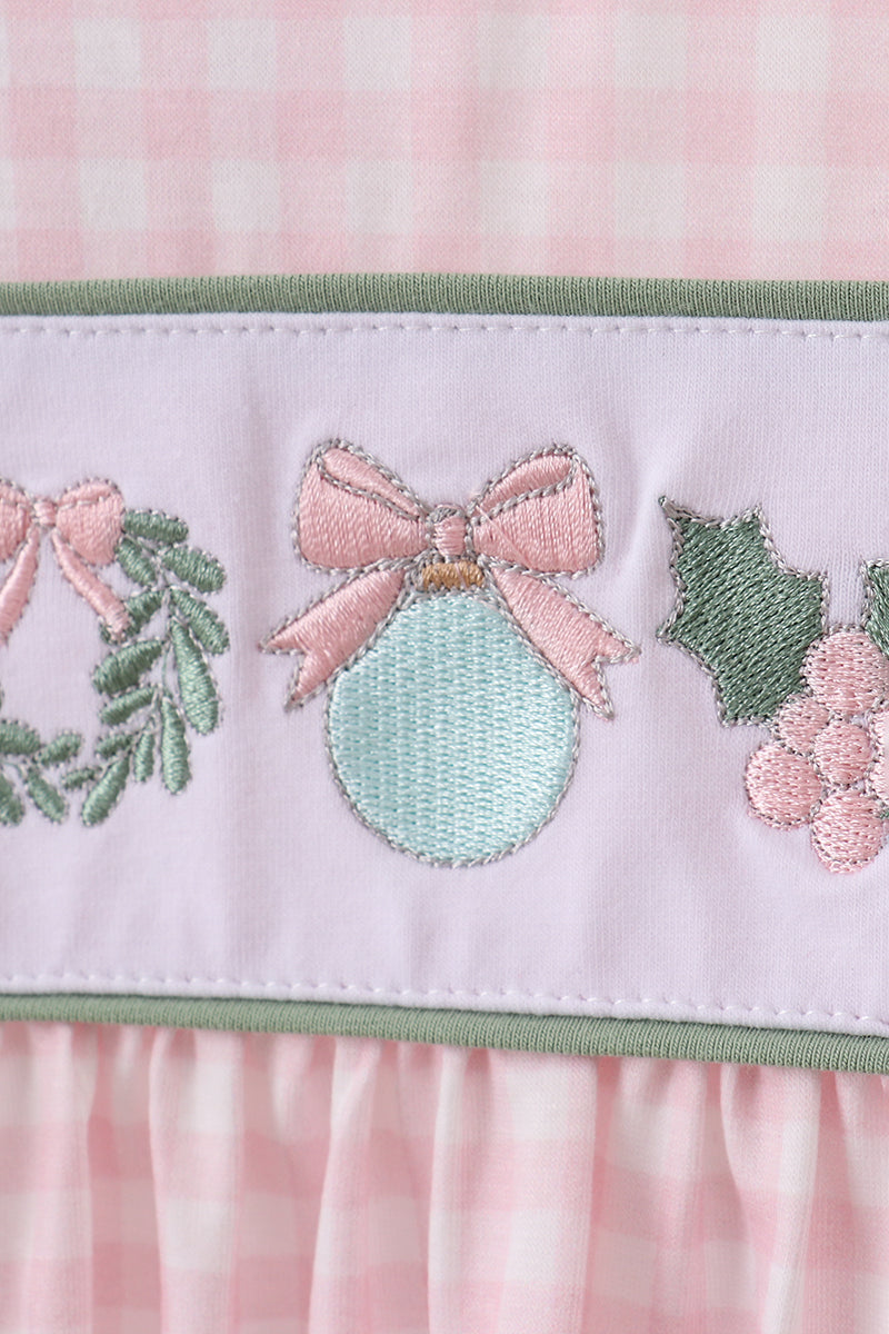 Pink nutcracker embroidery gingham dress