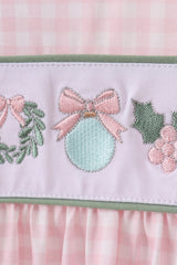 Pink nutcracker embroidery gingham dress