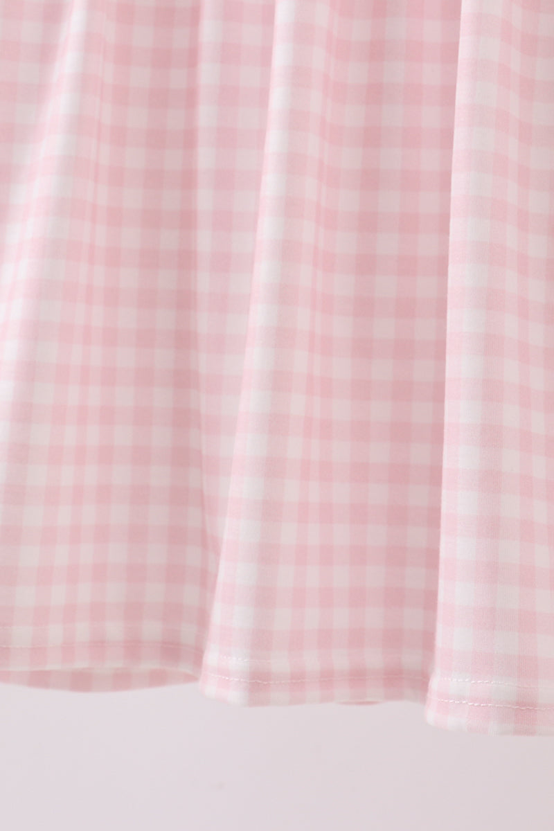 Pink nutcracker embroidery gingham dress