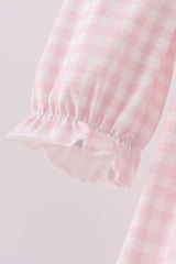 Pink nutcracker embroidery gingham dress
