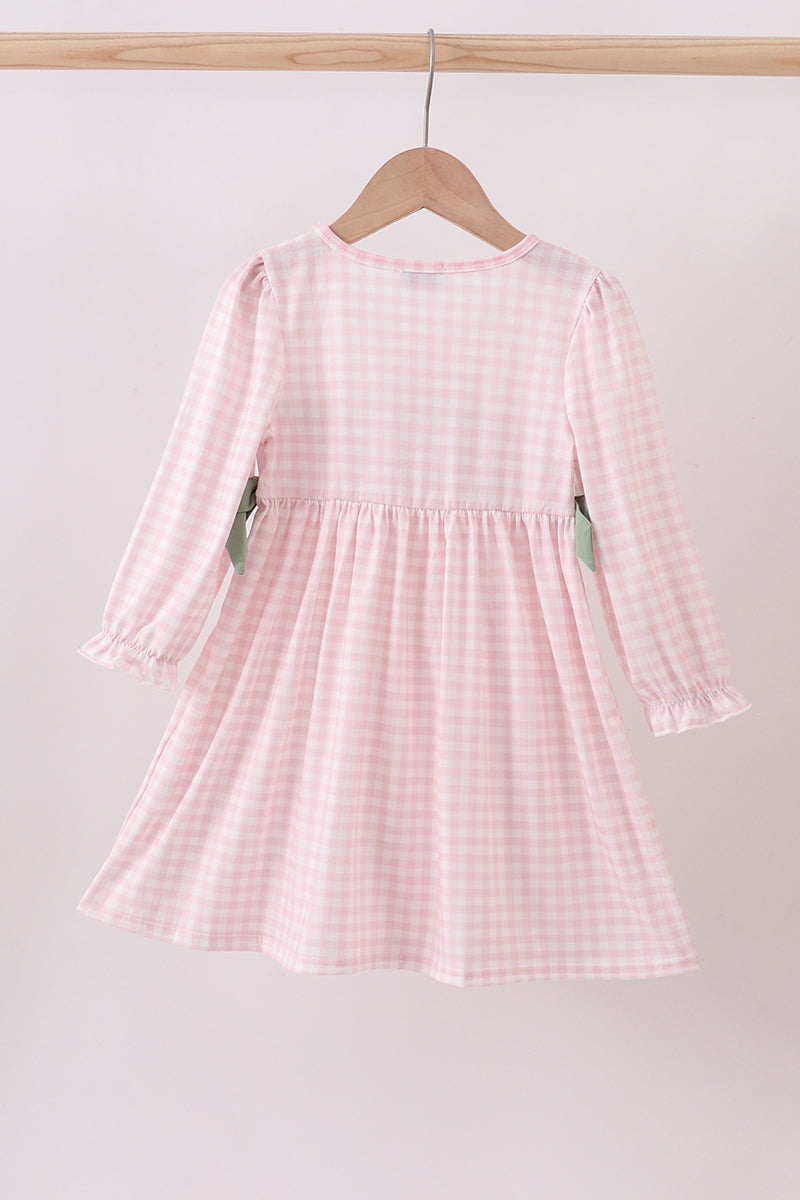 Pink nutcracker embroidery gingham dress