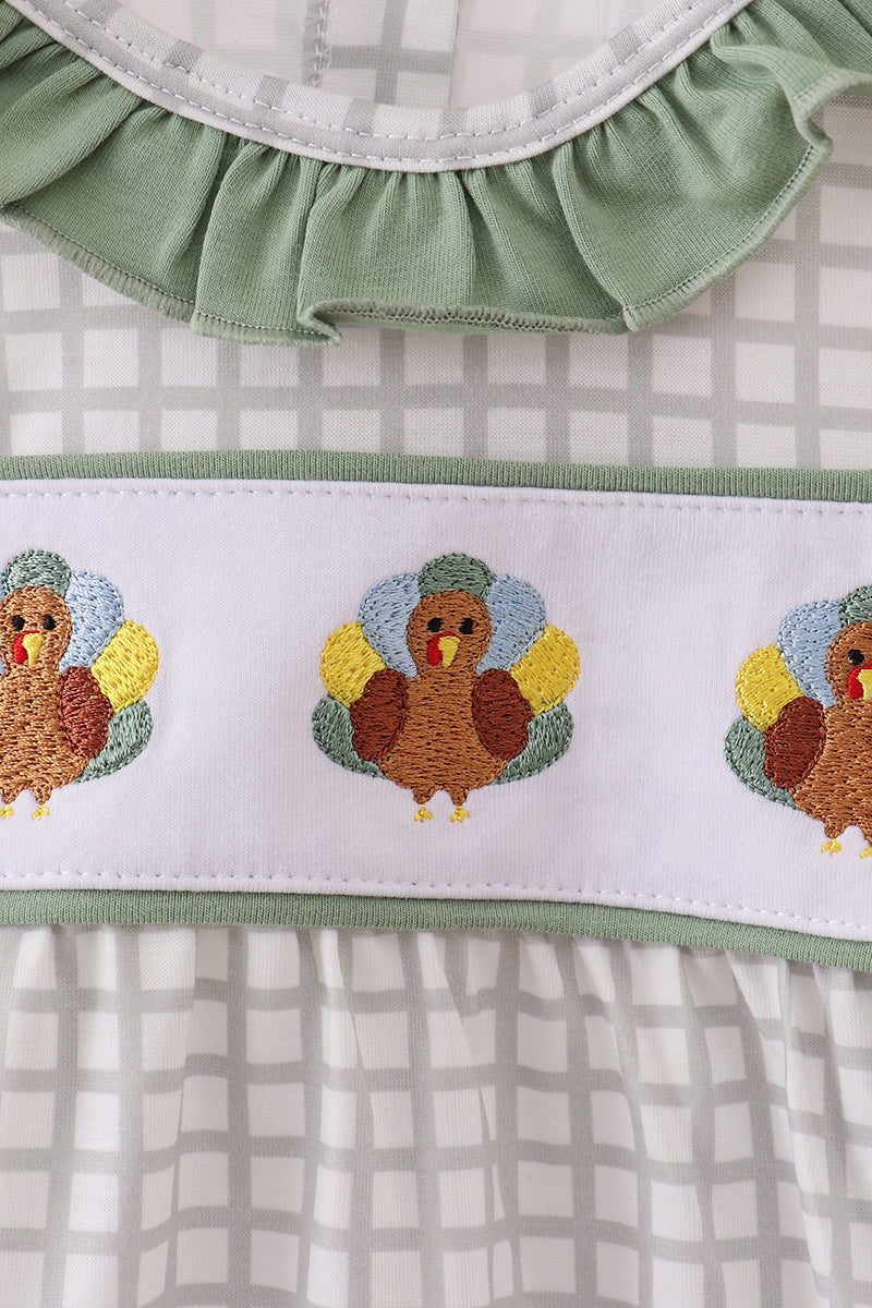 Green turkey embroidery ruffle bubble