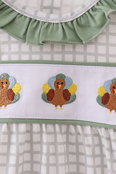 Green turkey embroidery ruffle bubble