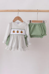 Green turkey embroidery ruffle bloomer set