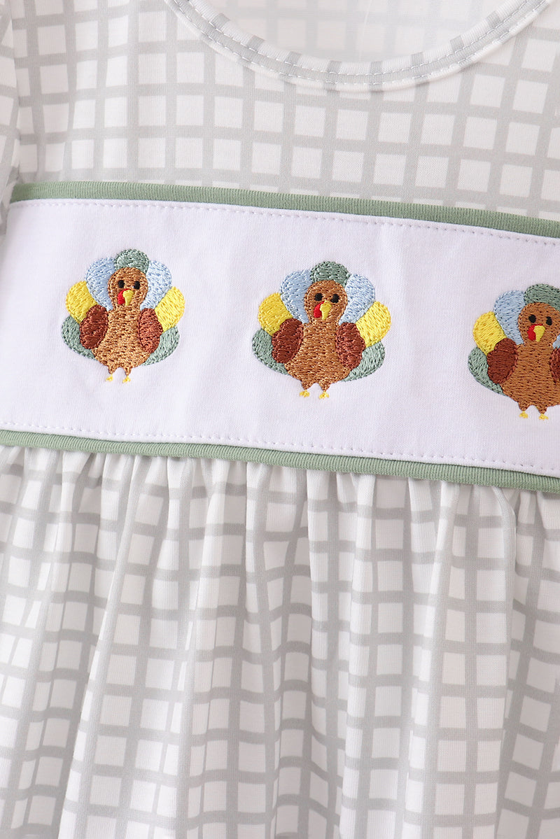 Green turkey embroidery ruffle bloomer set