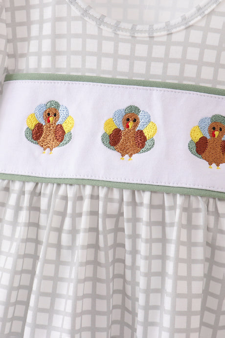 Green turkey embroidery ruffle bloomer set