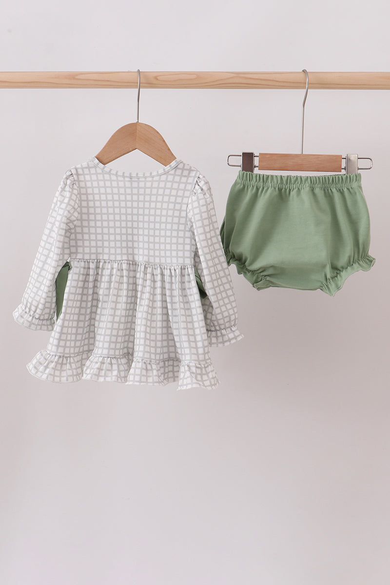 Green turkey embroidery ruffle bloomer set