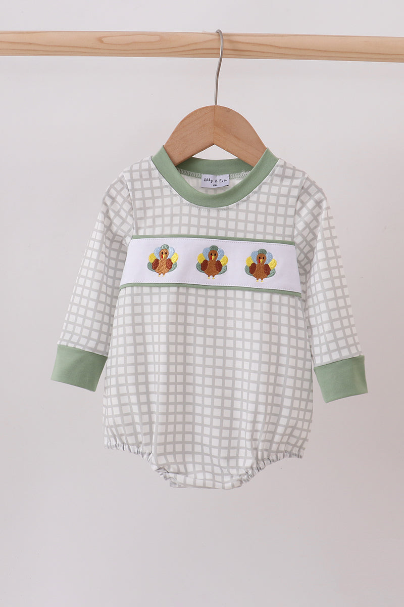 Green turkey embroidery gingham bubble