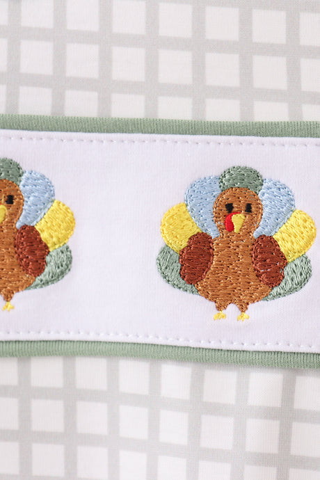 Green turkey embroidery gingham bubble