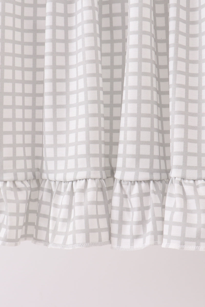 Green turkey embroidery gingham ruffle dress