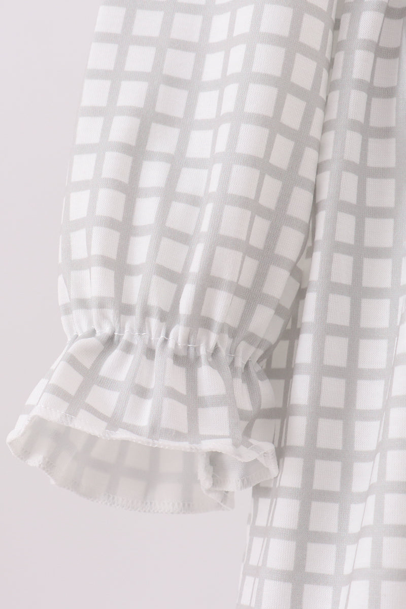 Green turkey embroidery gingham ruffle dress