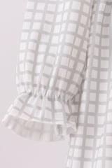 Green turkey embroidery gingham ruffle dress