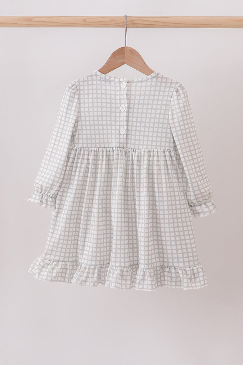 Green turkey embroidery gingham ruffle dress