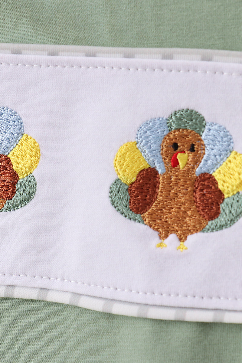 Green turkey embroidery gingham pants set