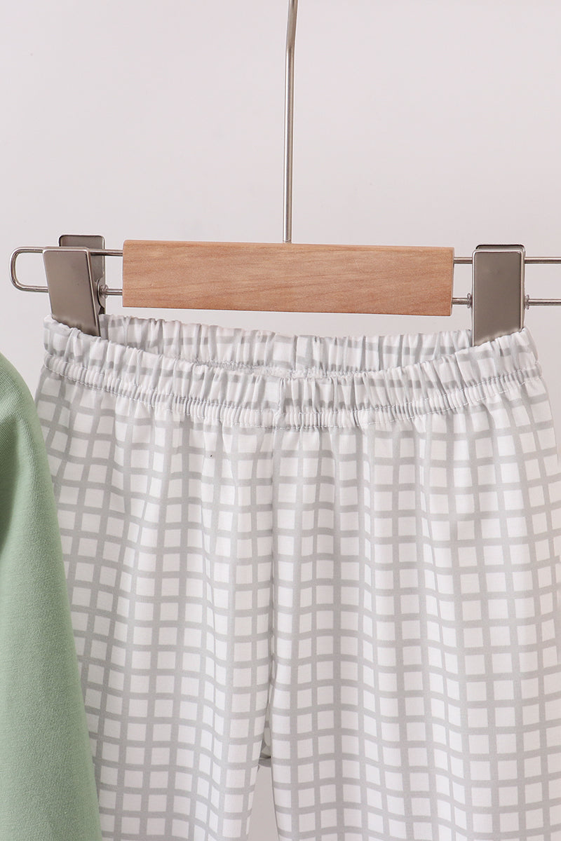 Green turkey embroidery gingham pants set