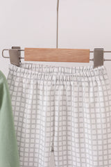 Green turkey embroidery gingham pants set