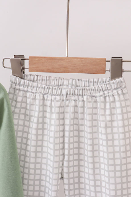 Green turkey embroidery gingham pants set
