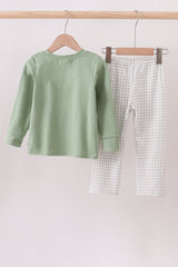 Green turkey embroidery gingham pants set