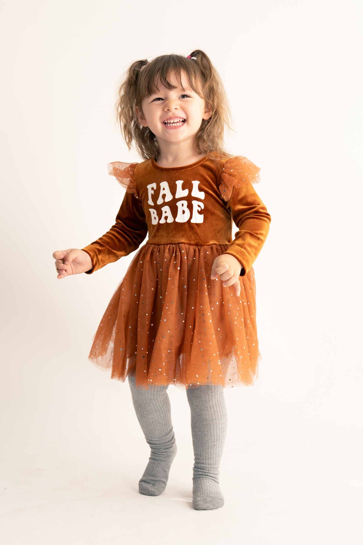 Brown "fall babe" girl dress