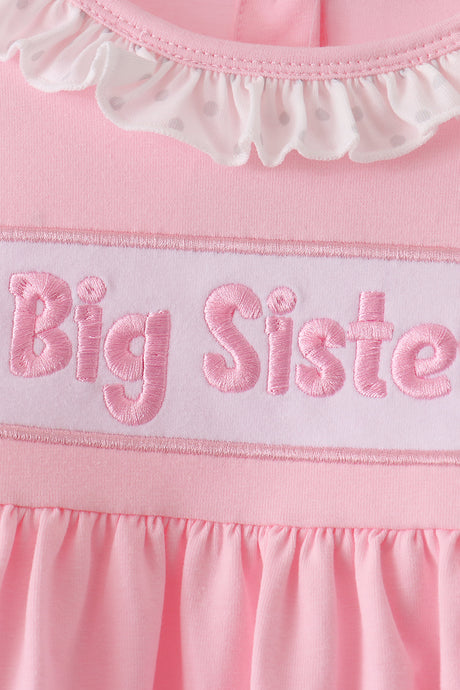 Pink big sister embroidery ruffle pants set