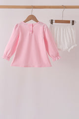 Pink Lil sister embroidery ruffle bloomer set
