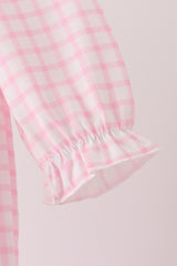 Pink Plaid Gingerbread Embroidery Ruffle Romper