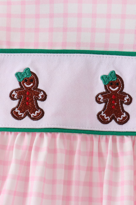 Pink Plaid Gingerbread Embroidery Bloomer Set