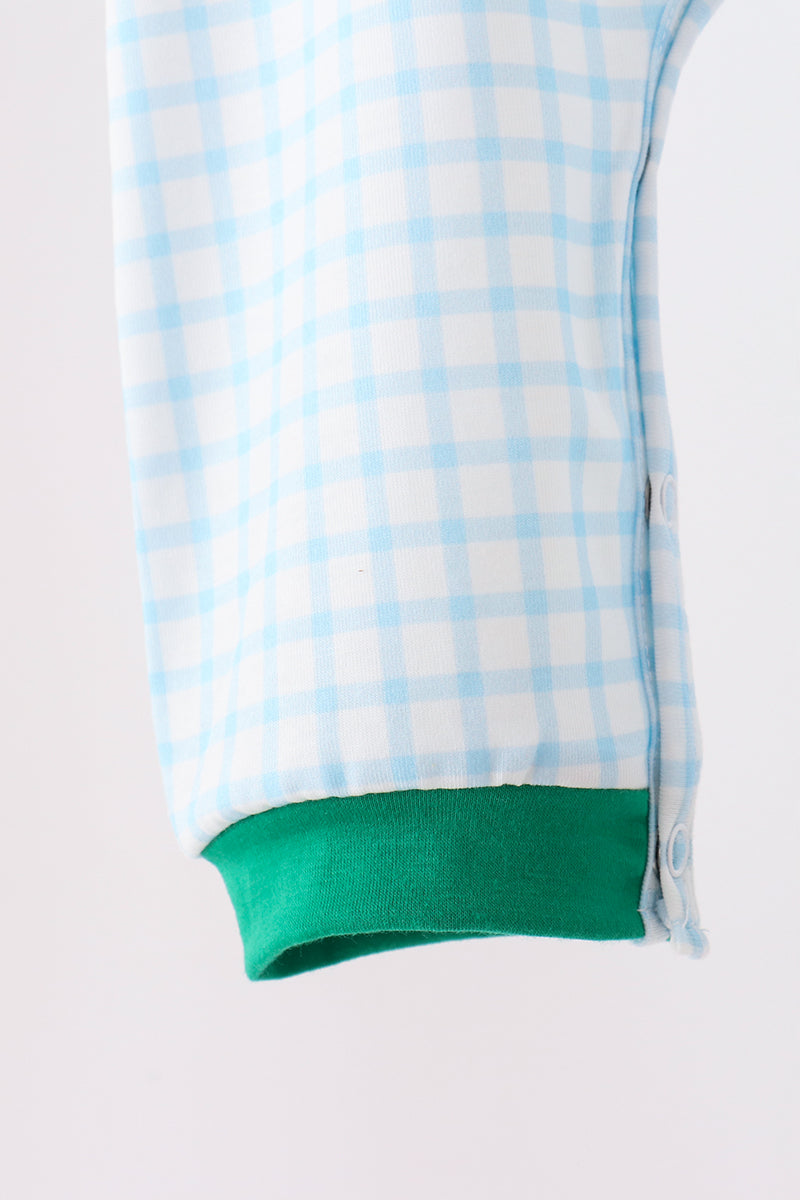 Blue Plaid Gingerbread Embroidery Romper