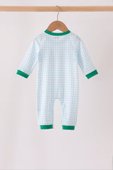 Blue Plaid Gingerbread Embroidery Romper