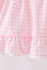 Pink Plaid Gingerbread Embroidery Ruffle Pants Set