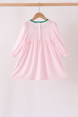 Pink Plaid Gingerbread Embroidery Ruffle Dress