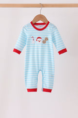 Blue Milk Santa Cookies Stripe Romper