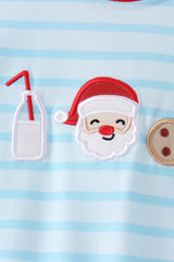 Blue Milk Santa Cookies Stripe Romper