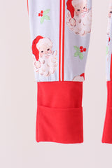 Blue santa claus bamboo zipper romper